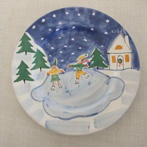 CHRISTMAS PLATE – super cute! painted kids skating